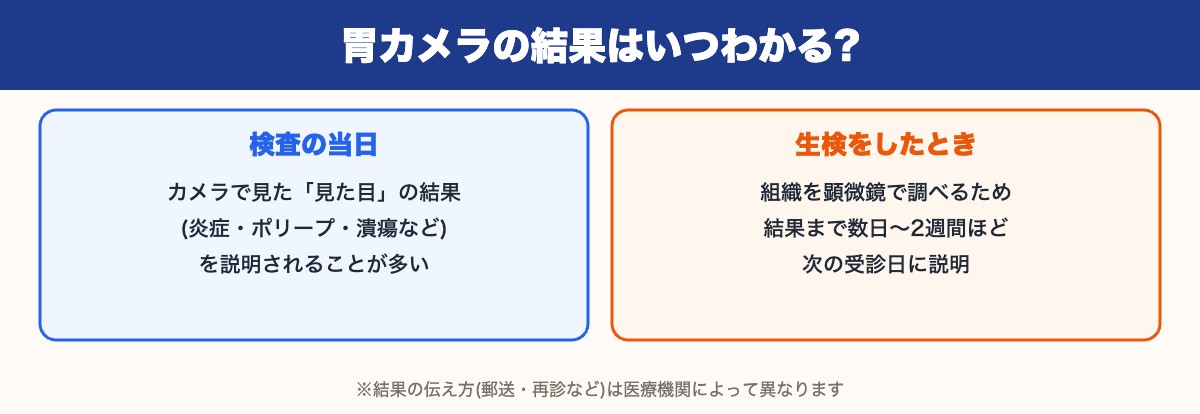 胃カメラの結果がわかる時期(当日は見た目の結果、生検は数日〜2週間)