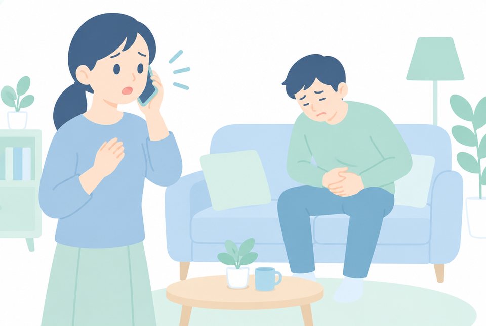 救急車を呼ぶ家族のイラスト