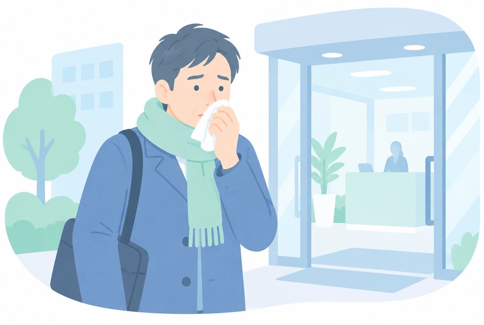 風邪気味でマフラーをした男性のイラスト