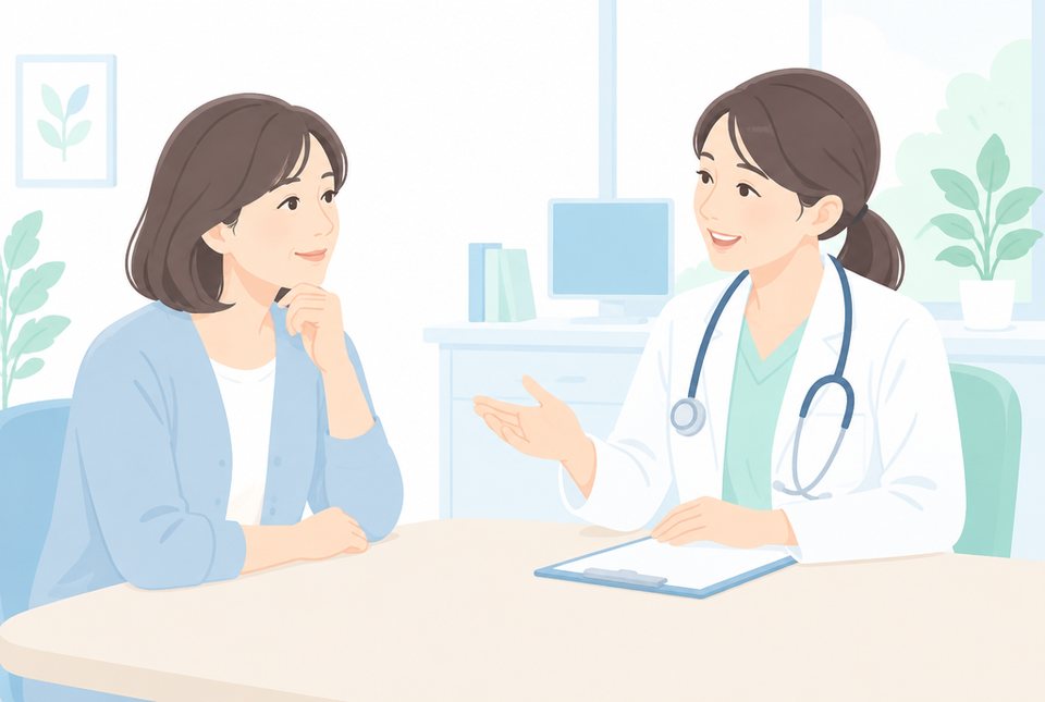 女性医師に相談する女性のイラスト