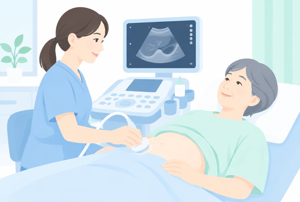 腹部エコー検査を受ける女性