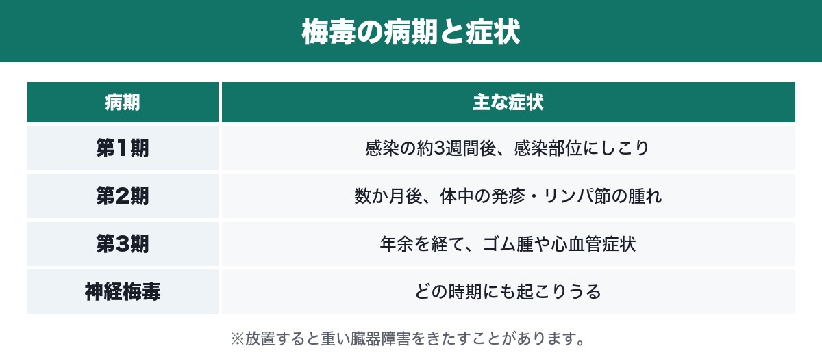 梅毒の病期と症状の表
