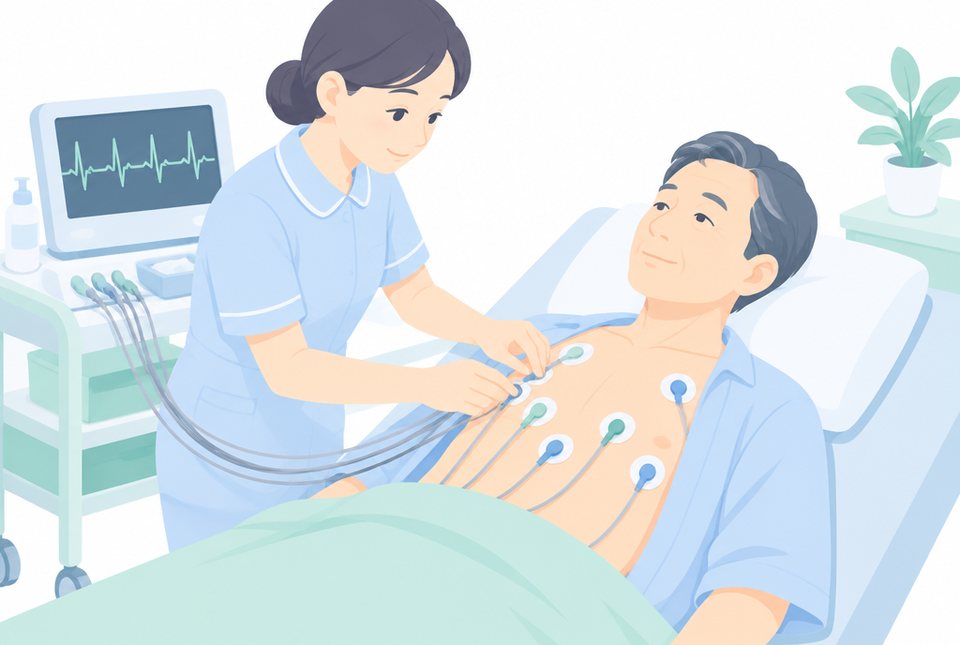 心電図検査を受ける男性のイラスト