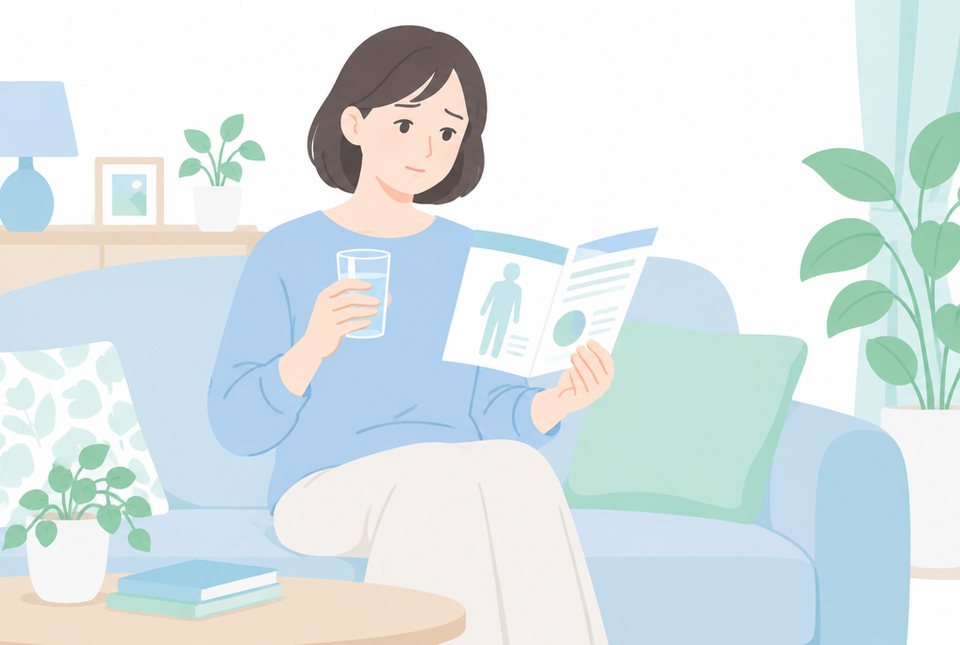 検査の説明書を読む女性のイラスト