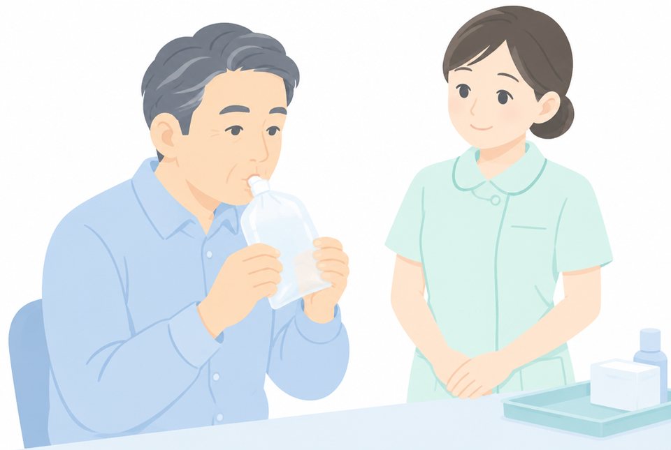 呼気を採って調べるピロリ菌検査のイラスト