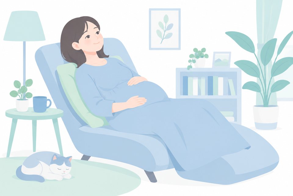 上体を少し起こして休む妊婦のイラスト