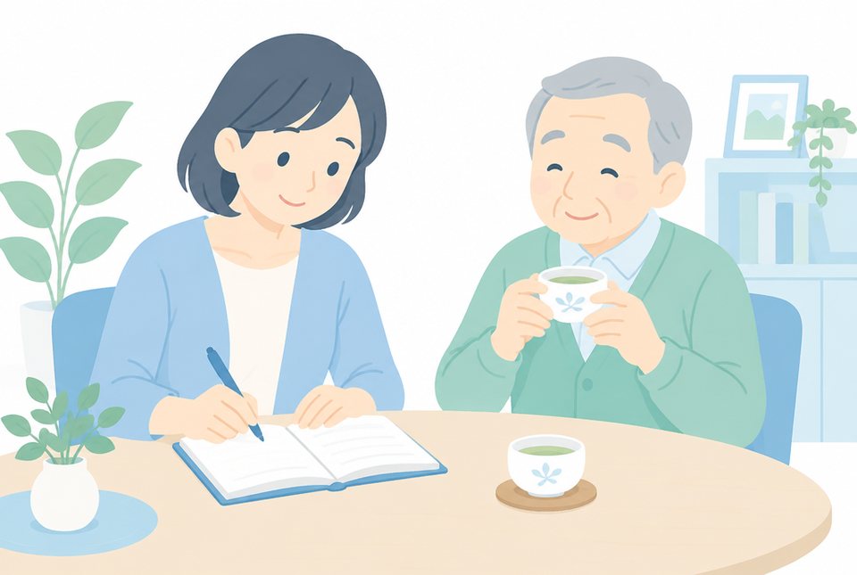 体調の変化を記録する家族
