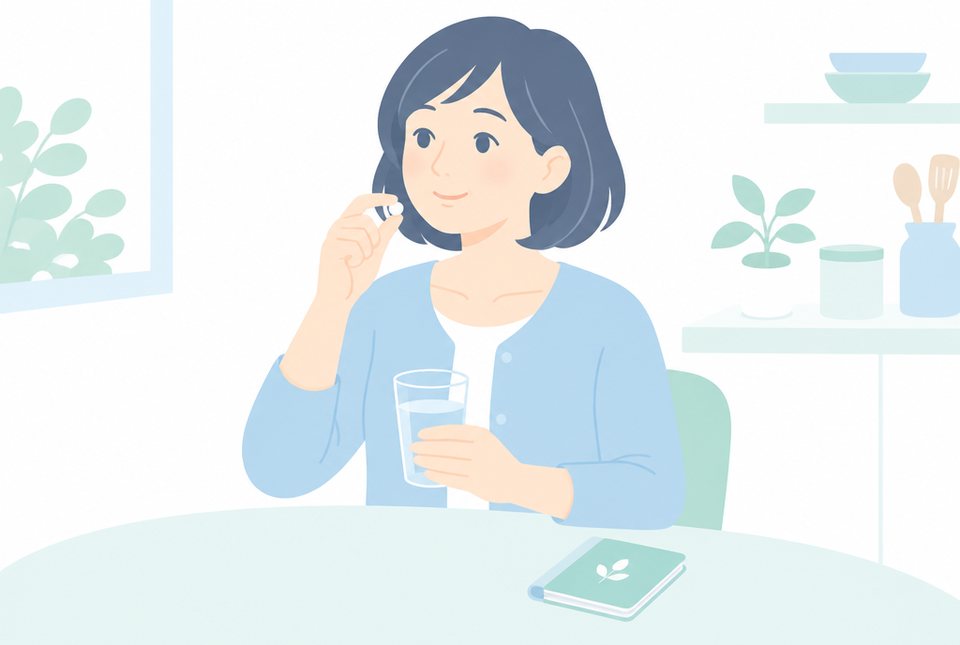 水で薬を飲む女性のイラスト