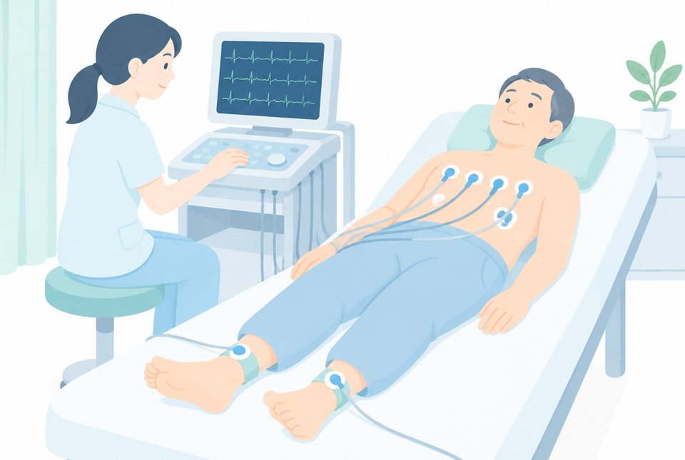 心電図検査を受ける男性のイラスト