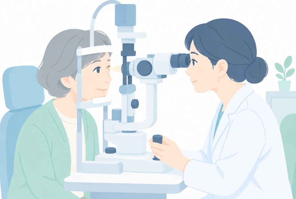 眼科で検査を受ける女性のイラスト
