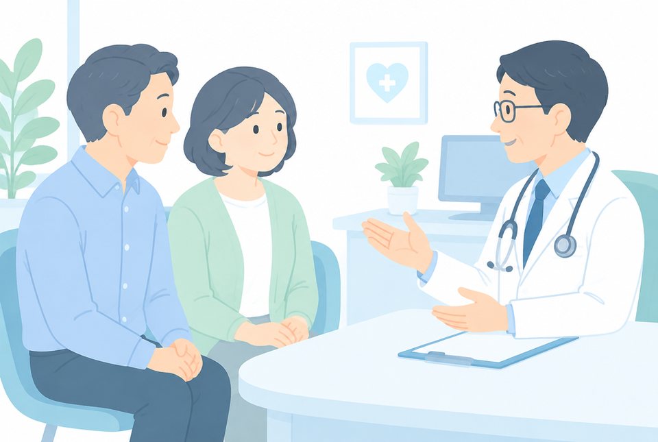 医師に相談する40代の男女のイラスト