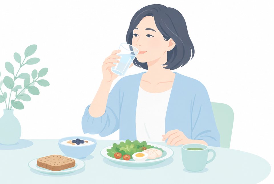 朝食と水分で排便を整える女性