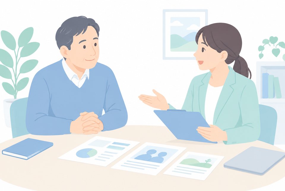 保険の相談をする男性のイラスト