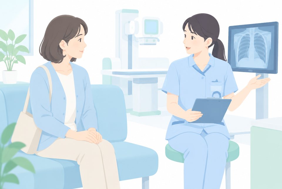 検査の説明を受ける女性のイラスト