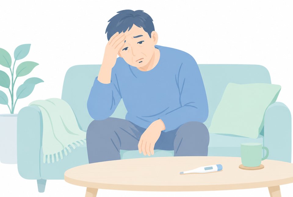 だるさと発熱で休んでいる男性