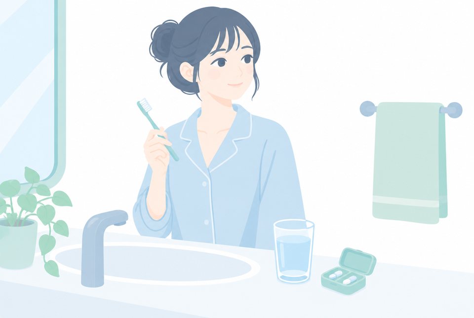 検査当日の朝の身支度をする女性
