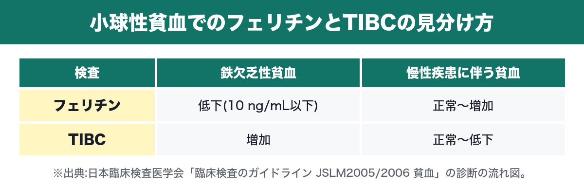 鉄欠乏性貧血と慢性疾患に伴う貧血でのフェリチン・TIBCの違い