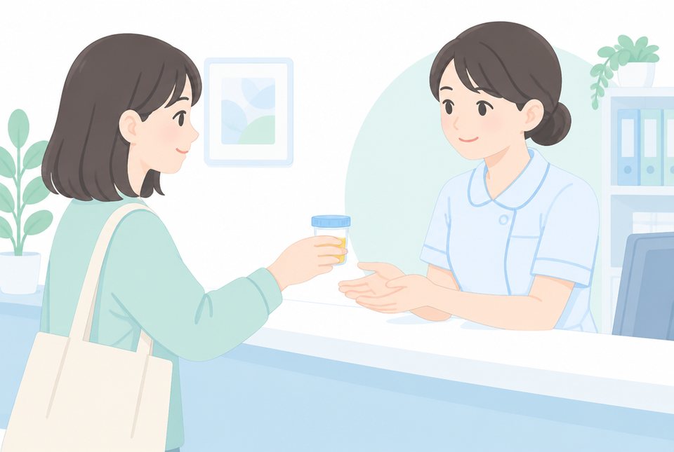 尿検査を提出する女性